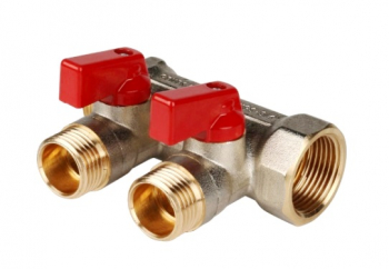 Коллектор никелированный 3/4"/1/2" x 3 выхода с красными ручками