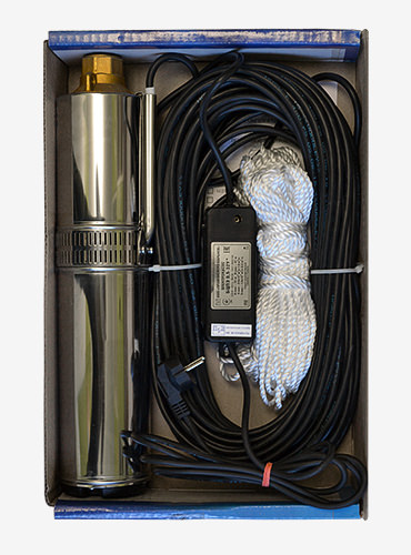 Ко всем погружным насосам в комплекте идут: кабель, конденсаторный блок, капроновый трос.