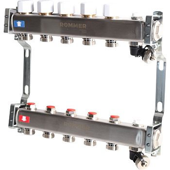 Коллектор из нержавеющей стали с расходомерами, маевский и слив, 5 вых. ROMMER