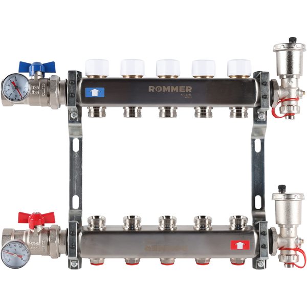 Коллектор из нержавеющей стали c вентилями, в сборе, 5 вых. ROMMER