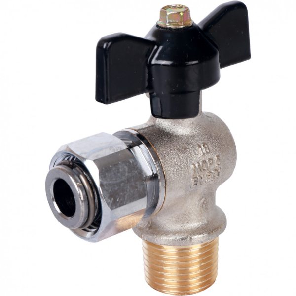 Кран шаровой 1/2" STOUT  с накидной гайкой УГЛОВОЙ НР/накидная гайка, ручка бабочка