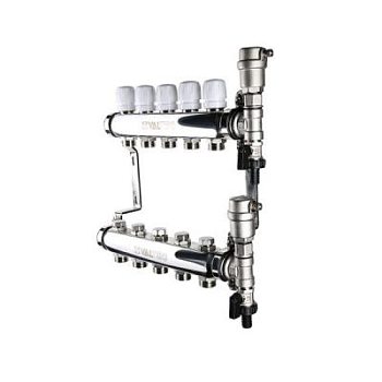 Коллектор Valtec VTc.588.EMNX 1"х3/4", 4вых., c клапанами, сталь нерж., (компл), белый