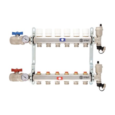 Коллектор 11 вых. с вентилями STOUT (с кранами с термометрами)