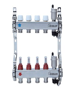 Коллектор из нерж. стали с расходомерами и воздухоотводчиками  на 11 выходов ZS